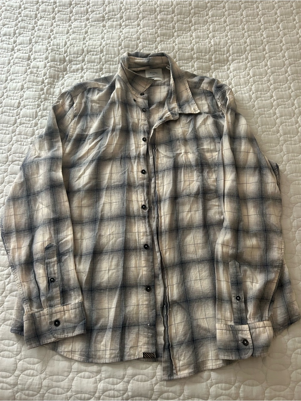 Billy Reid Beige & Navy Plaid Button-Down Shirt